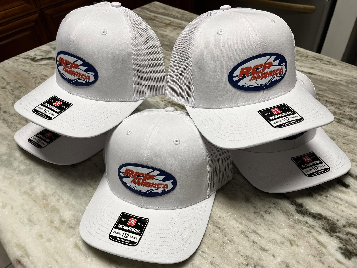 RCP America white Richardson 112 patch hats