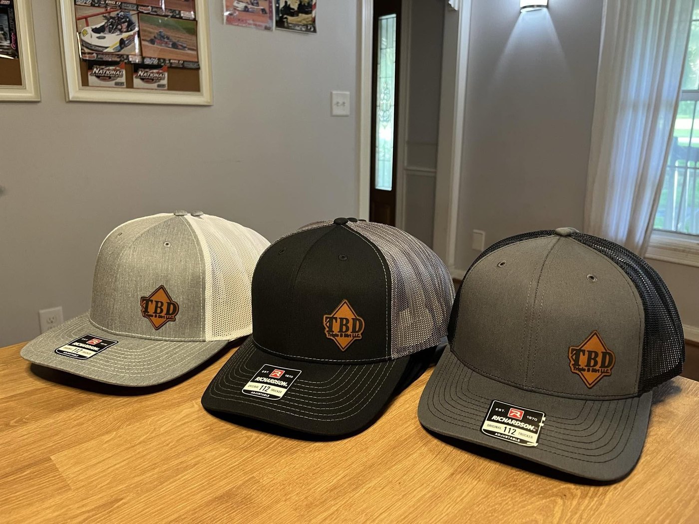 Triple B Dirt LLC leather patch hats in three colorways